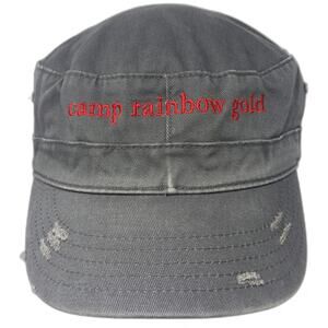 HC Army Cap Gray One Size Distressed Cotton Strapback Camp Rainbow Gold Hat